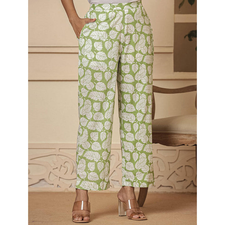 Yufta Cotton Green Summer Leaf Print Co-Ord (Set of 2)