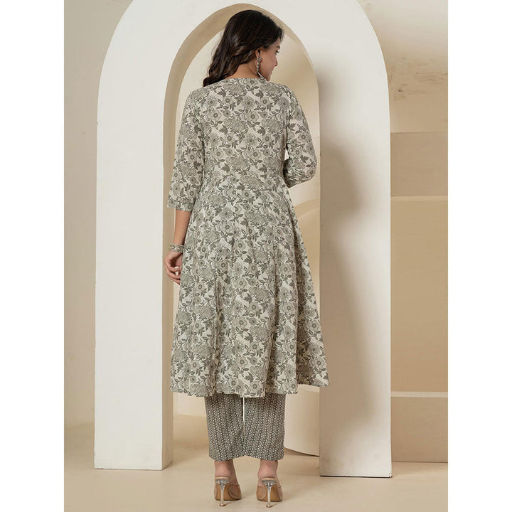 Yufta Grey Anarkali Kurta and Pants with Dupatta (Set of 3)