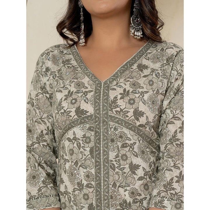 Yufta Grey Anarkali Kurta and Pants with Dupatta (Set of 3)