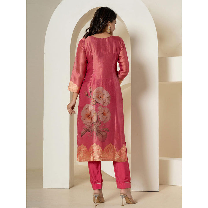 Yufta Pink Tissue Kurta and Pants with Dupatta (Set of 3)