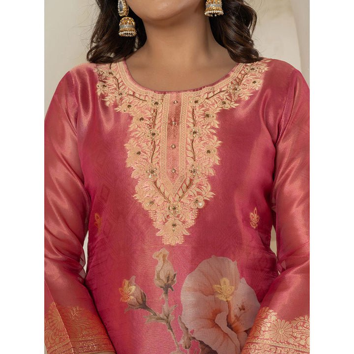 Yufta Pink Tissue Kurta and Pants with Dupatta (Set of 3)