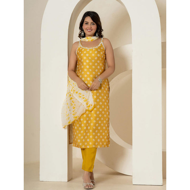 Yufta Mustard Silk Kurta and Pants with Dupatta (Set of 3)