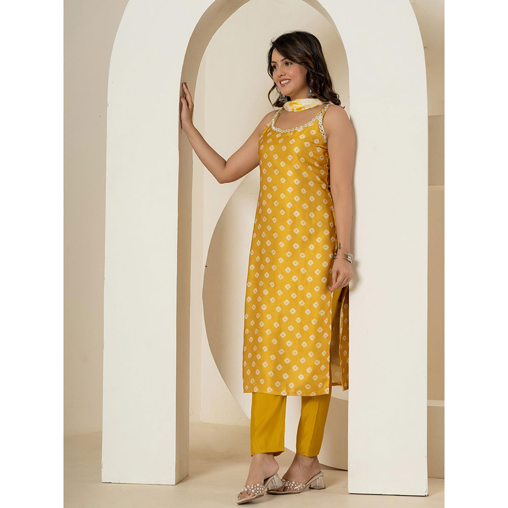 Yufta Mustard Silk Kurta and Pants with Dupatta (Set of 3)