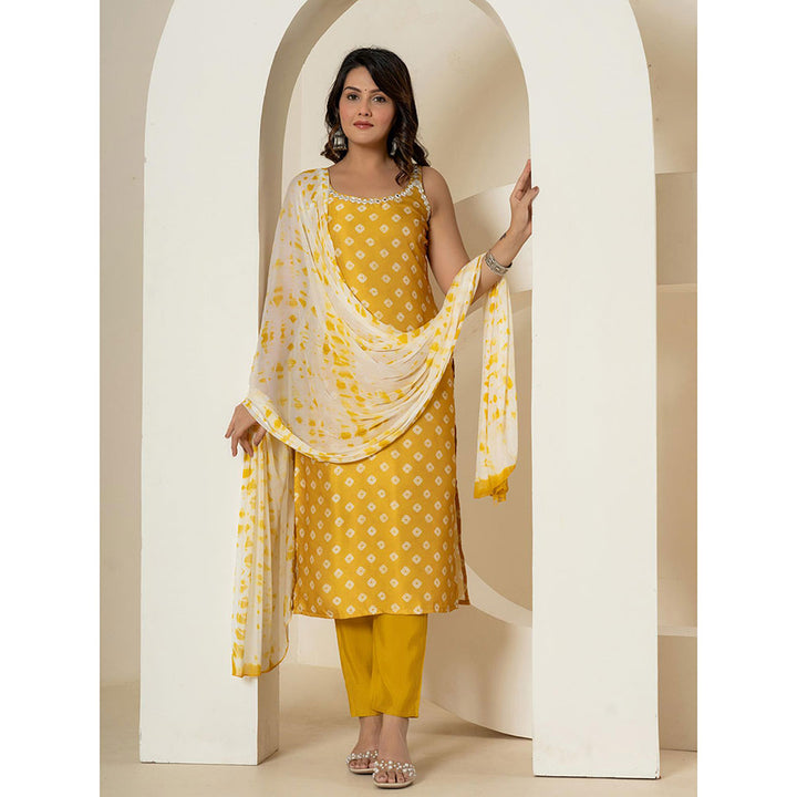 Yufta Mustard Silk Kurta and Pants with Dupatta (Set of 3)