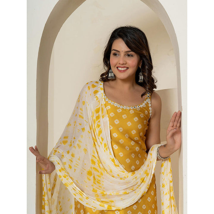 Yufta Mustard Silk Kurta and Pants with Dupatta (Set of 3)