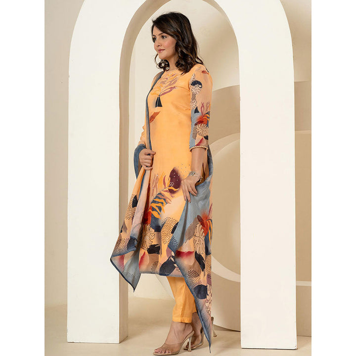 Yufta Orange Print Kurta and Pants with Dupatta (Set of 3)