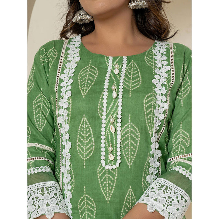 Yufta Green Straight Kurta and Pants with Dupatta (Set of 3)