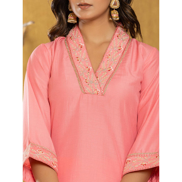 Yufta Pink Silk Blend Pakistani Style Kurta and Pants with Dupatta (Set of 3)