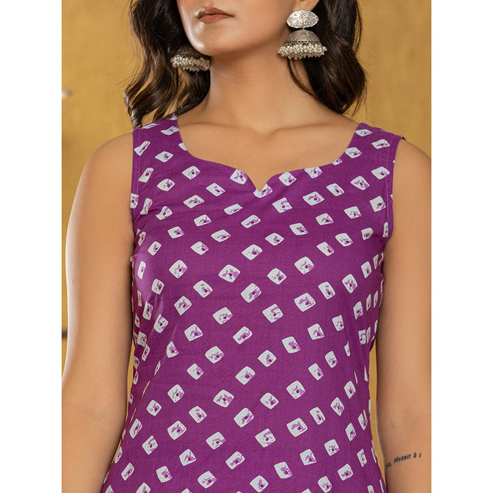 Yufta Purple Bandhani Kurta and Trousers with Dupatta (Set of 3)