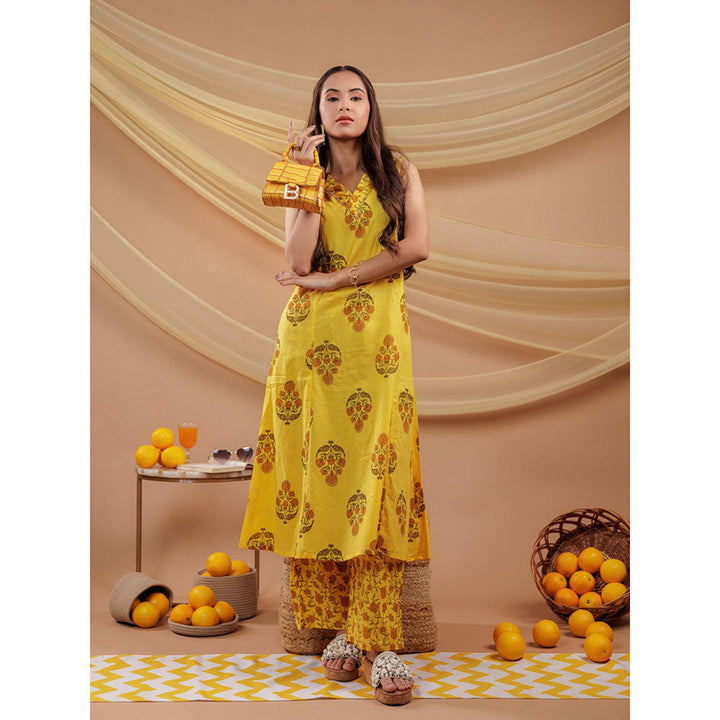 Yufta Mustard Kurta and Pants with Dupatta (Set of 3)