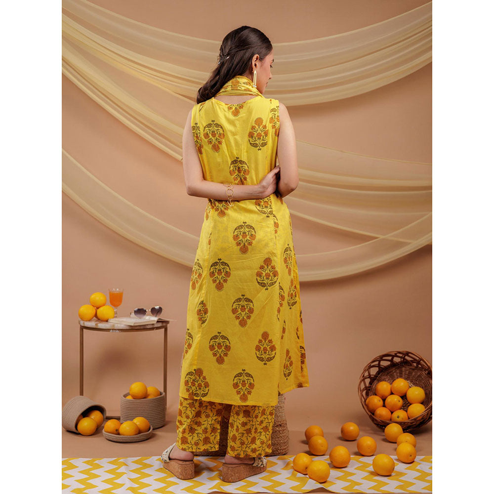 Yufta Mustard Kurta and Pants with Dupatta (Set of 3)