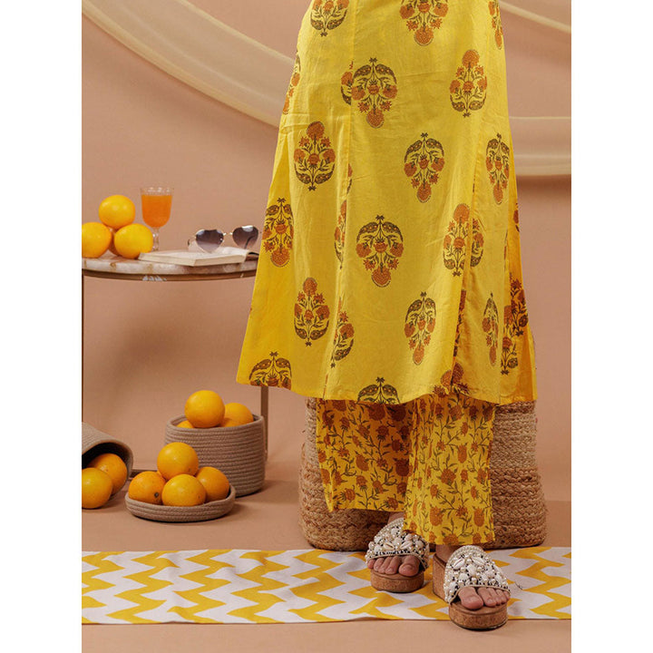 Yufta Mustard Kurta and Pants with Dupatta (Set of 3)