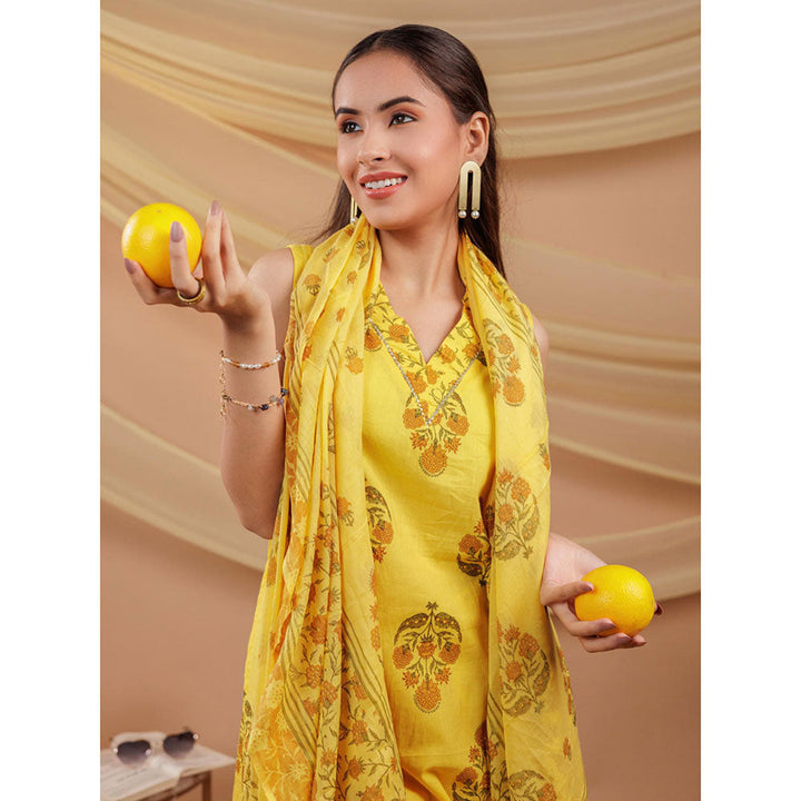 Yufta Mustard Kurta and Pants with Dupatta (Set of 3)