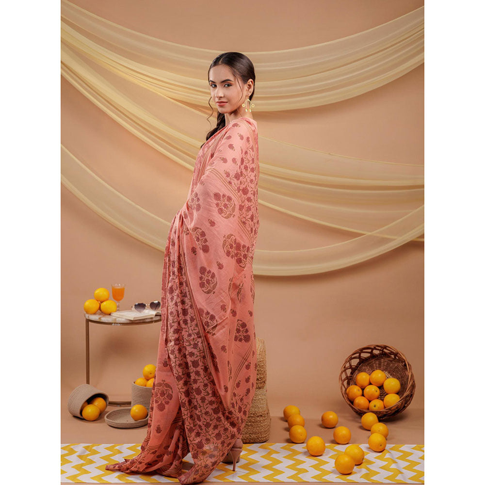 Yufta Peach Pure Cotton A-Line Kurta and Pants with Dupatta (Set of 3)