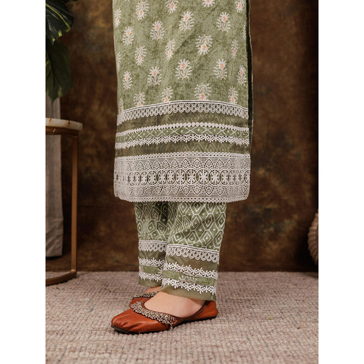 Yufta Green Ethnic Motifs Pure Cotton Kurta and Pants with Dupatta (Set of 3)