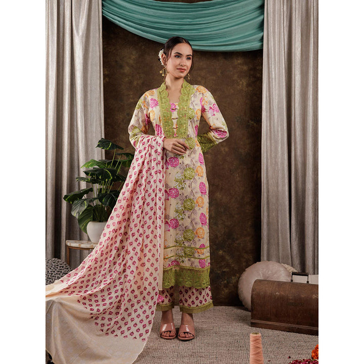 Yufta Floral Print Kurta and Pants with Dupatta (Set of 3)