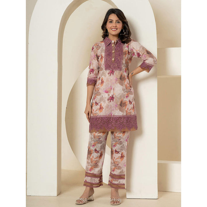 Yufta Purple Schiffli Kurta and Pant (Set of 2)