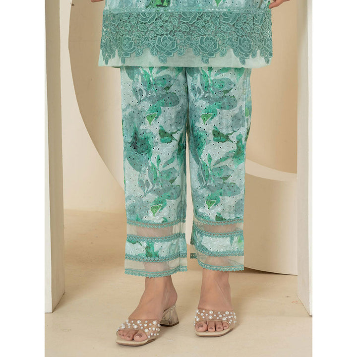 Yufta Sea Green Schiffli Kurta and Pant (Set of 2)