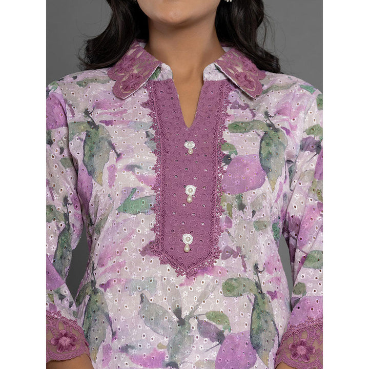 Yufta Purple Schiffli Printed Kurta and Pant (Set of 2)