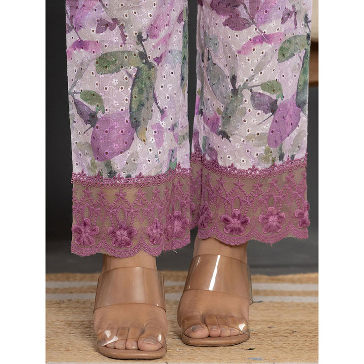 Yufta Purple Schiffli Printed Kurta and Pant (Set of 2)