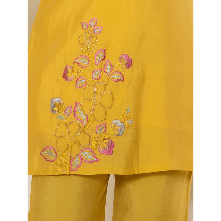 Yufta Yellow Floral Embroidered Kurta and Pant (Set of 2)