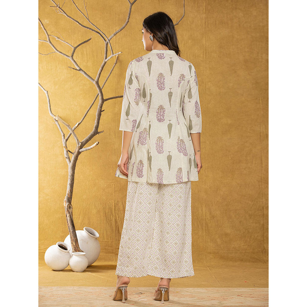 Yufta Cream Printed Kurti and Palazzo (Set of 2)