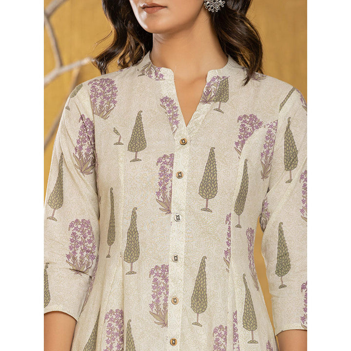 Yufta Cream Printed Kurti and Palazzo (Set of 2)