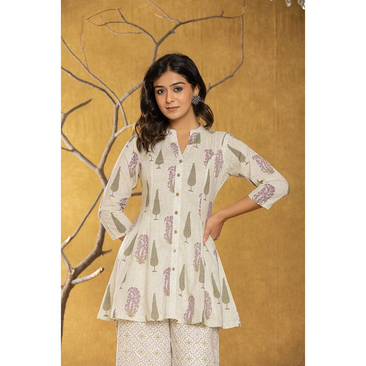 Yufta Cream Printed Kurti and Palazzo (Set of 2)