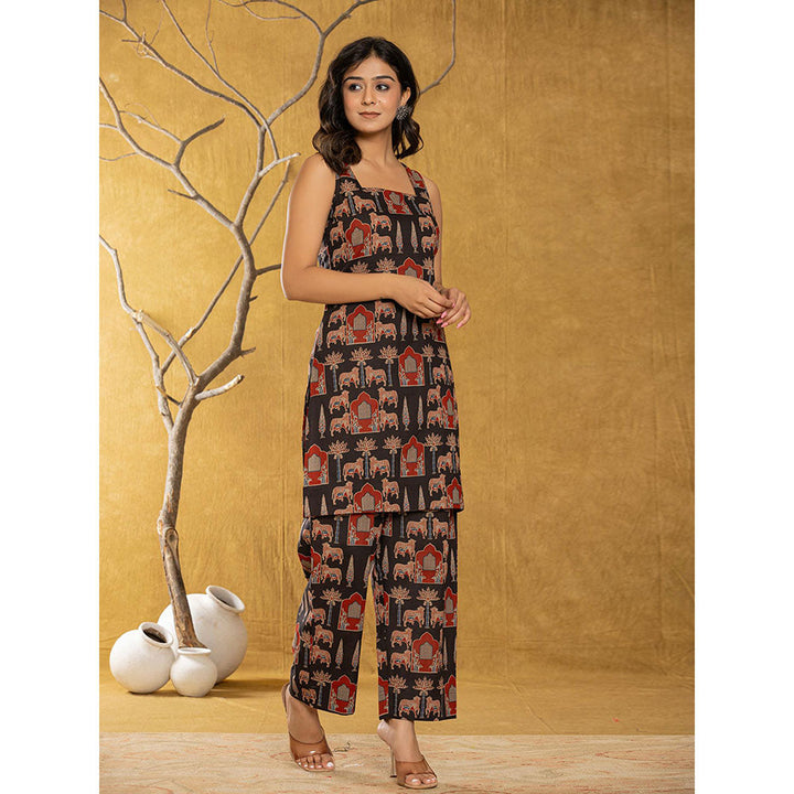 Yufta Black Printed Kurta and Palazzo (Set of 2)