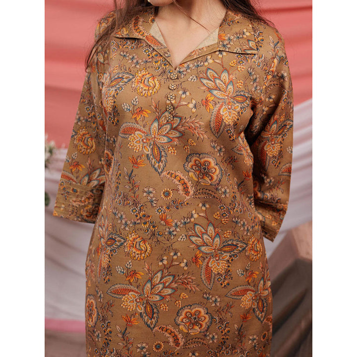 Yufta Brown Floral Printed Kurta and Palazzo (Set of 2)