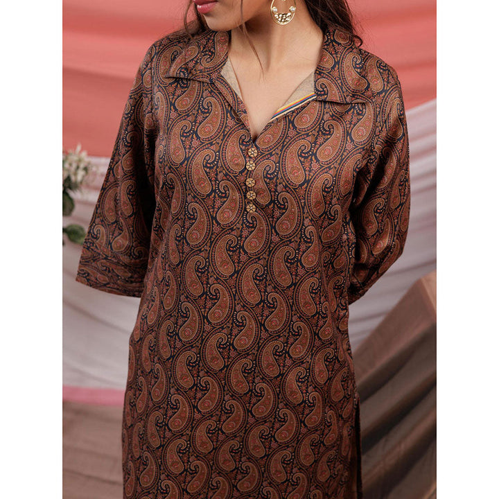 Yufta Black Paisley Printed Kurta and Palazzo (Set of 2)