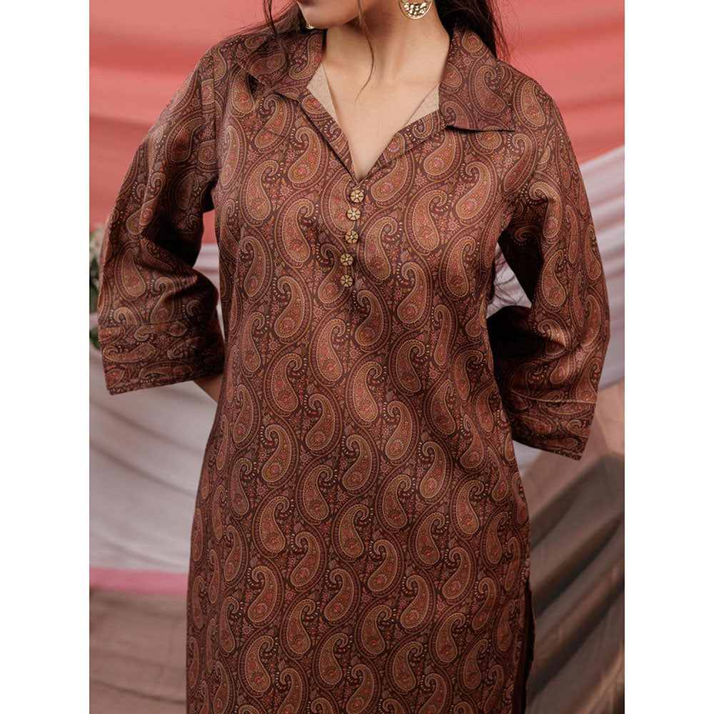 Yufta Brown Paisley Printed Kurta and Palazzo (Set of 2)