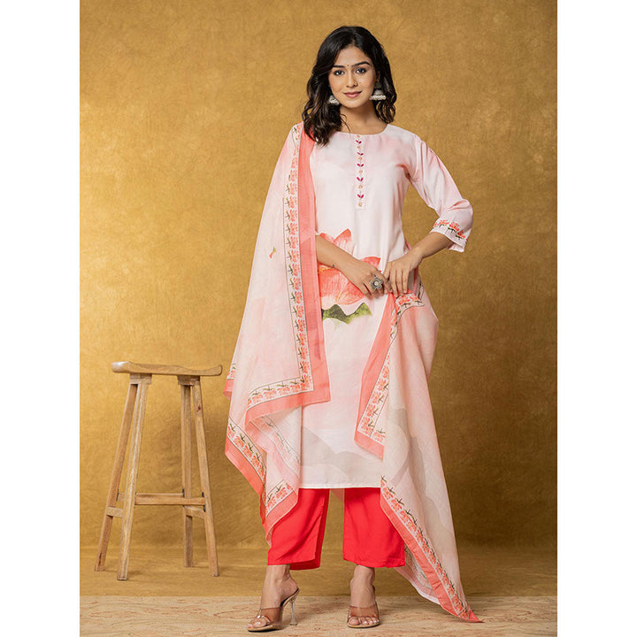 Yufta Pink Linen Kurta with Dupatta and Pant (Set of 3)