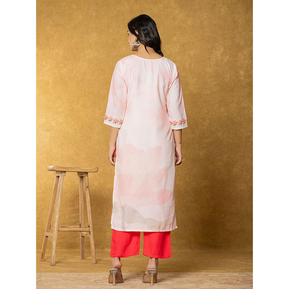 Yufta Pink Linen Kurta with Dupatta and Pant (Set of 3)