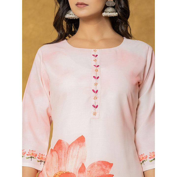 Yufta Pink Linen Kurta with Dupatta and Pant (Set of 3)