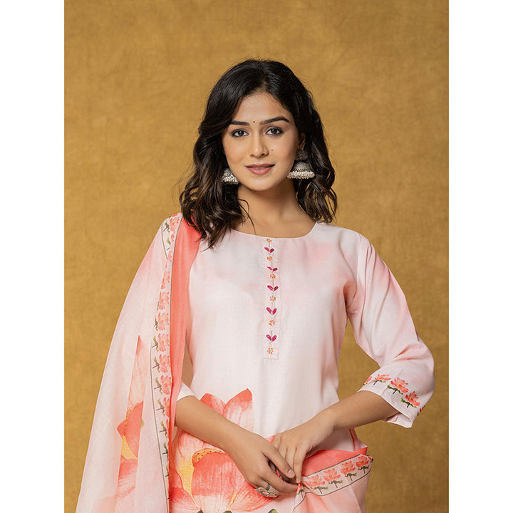 Yufta Pink Linen Kurta with Dupatta and Pant (Set of 3)