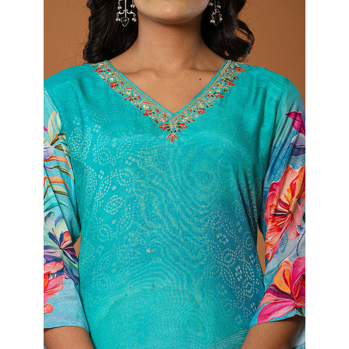 Yufta Muslin Blue Kurta with Dupatta and Pant (Set of 3)