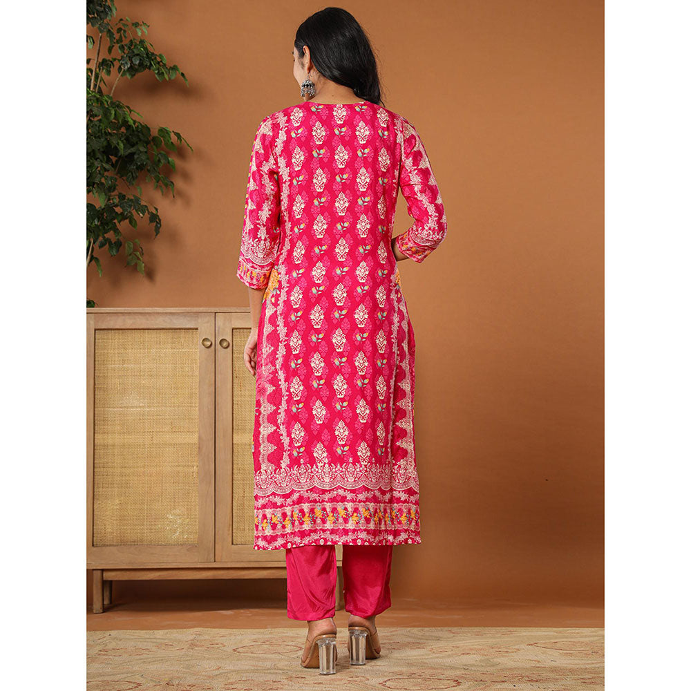 Yufta Muslin Pink Hand Embroidery Kurta with Dupatta and Pant (Set of 3)