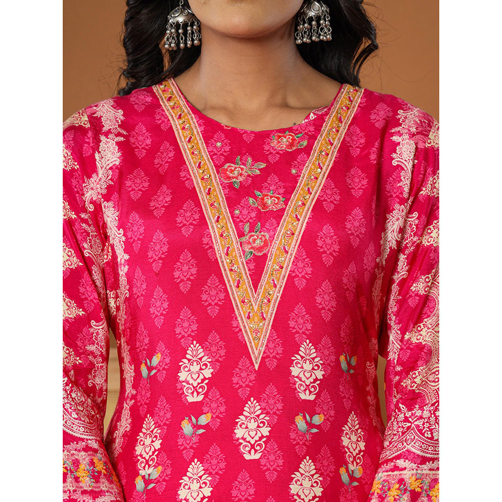 Yufta Muslin Pink Hand Embroidery Kurta with Dupatta and Pant (Set of 3)