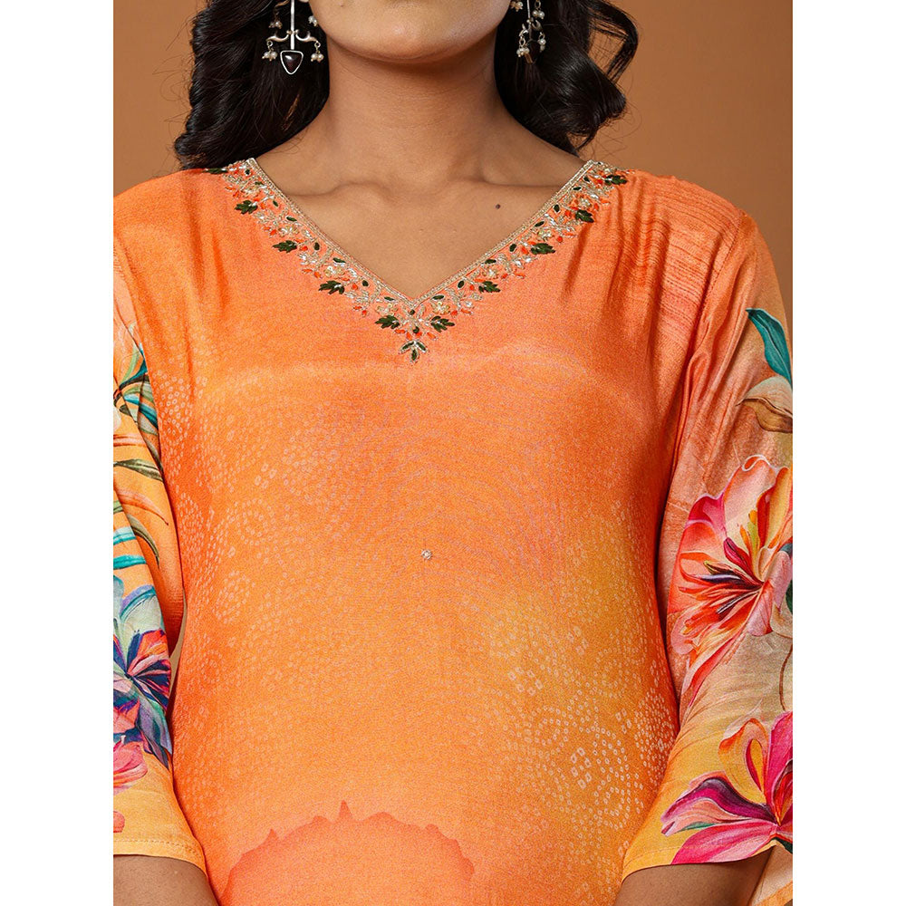 Yufta Muslin Orange Kurta with Dupatta and Pant (Set of 3)