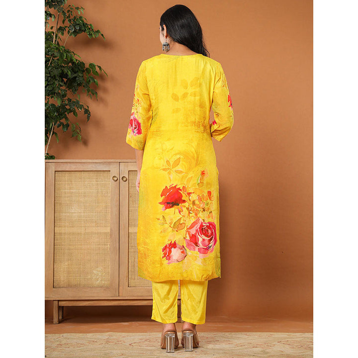 Yufta Muslin Mustard Kurta with Dupatta and Pant (Set of 3)