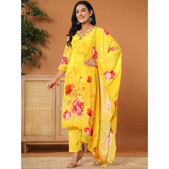 Yufta Muslin Mustard Kurta with Dupatta and Pant (Set of 3)