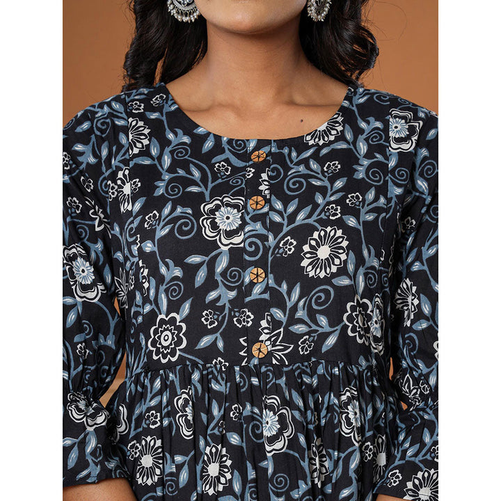 Yufta Black Cotton Maternity Peplum Kurta with Pant (Set of 2)