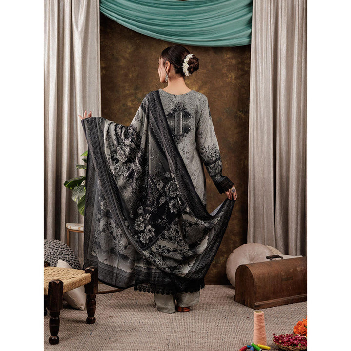 Yufta Grey Hand Embroidery Silk Straight Kurta and Pant with Dupatta (Set of 3)