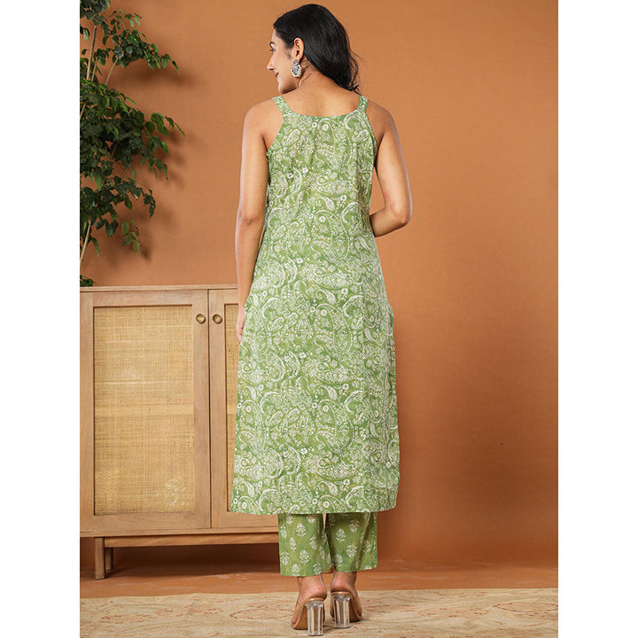 Yufta Green Cotton Strappy Kurta with Pant and Dupatta (Set of 3)