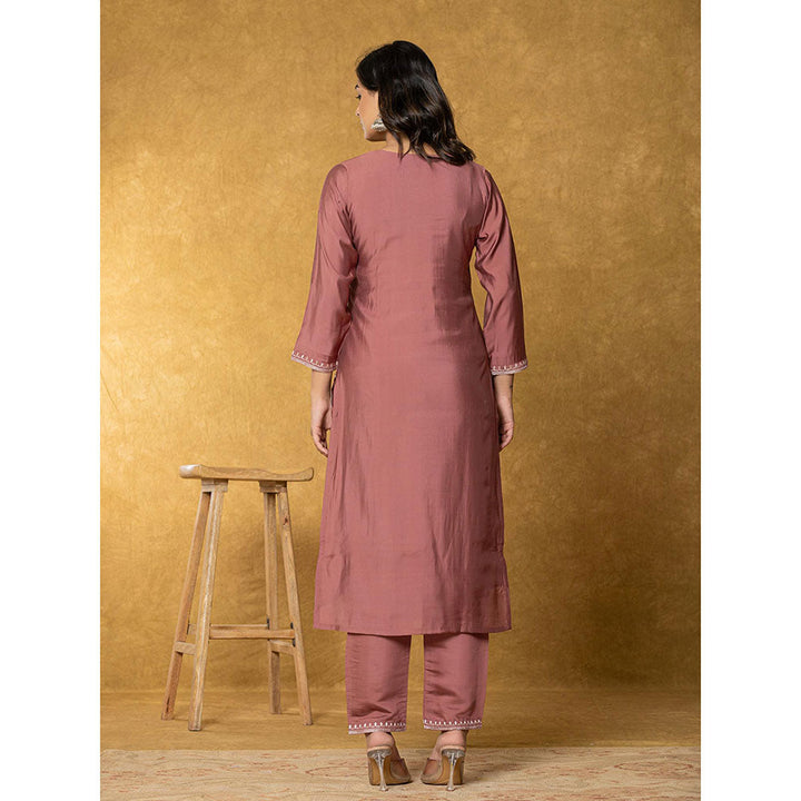 Yufta Mauve Silk Kurta with Dupatta and Pant (Set of 3)