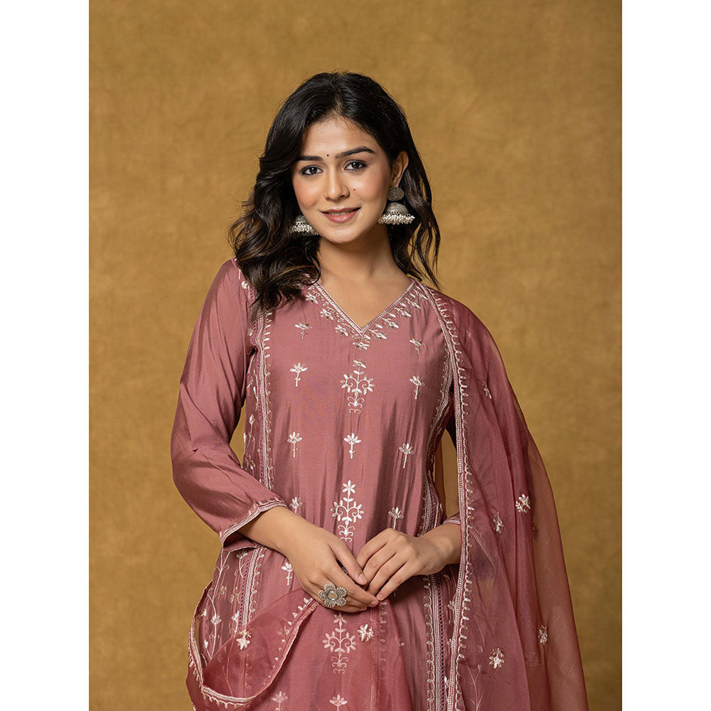 Yufta Mauve Silk Kurta with Dupatta and Pant (Set of 3)