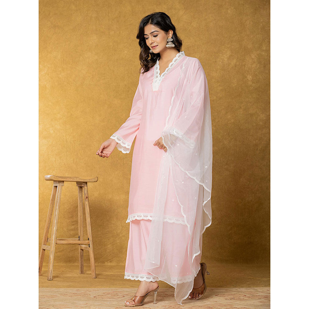 Yufta Peach Silk Cotton Lining Kurta with Palazzo and Dupatta (Set of 3)