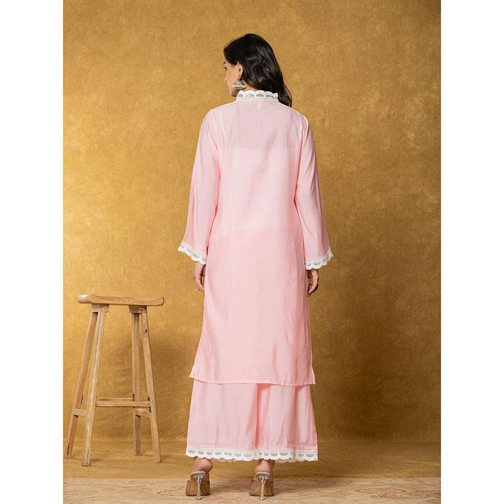 Yufta Peach Silk Cotton Lining Kurta with Palazzo and Dupatta (Set of 3)