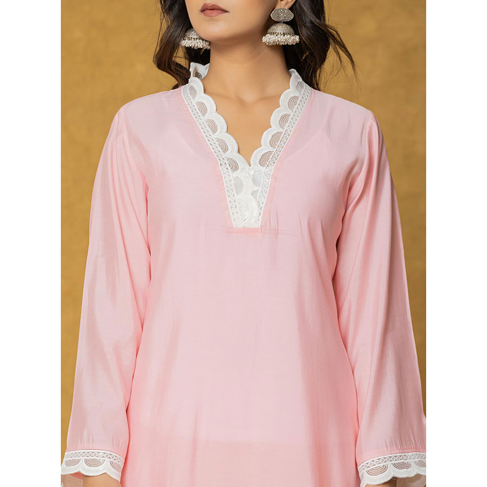 Yufta Peach Silk Cotton Lining Kurta with Palazzo and Dupatta (Set of 3)